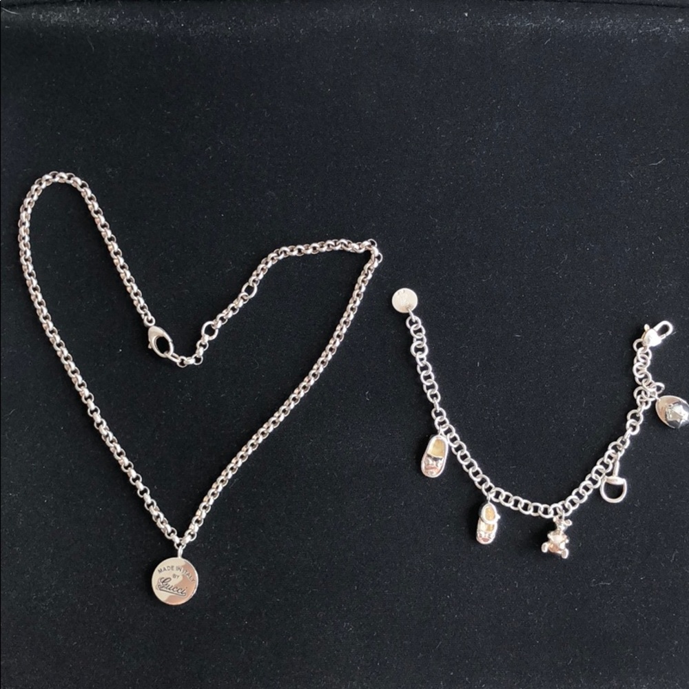 Gucci Bear Bracelets and logo necklace silver